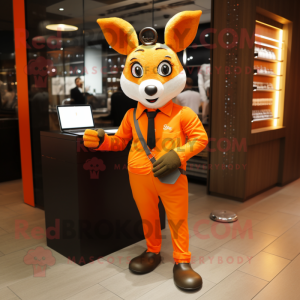 Orange Deer mascot costume character dressed with a Suit Pants and Bracelet watches