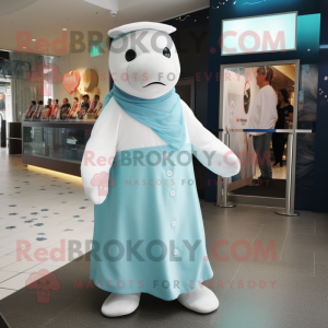 White Stellar'S Sea Cow mascot costume character dressed with a Wrap Dress and Berets