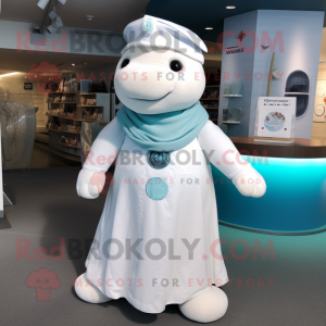 White Stellar'S Sea Cow mascot costume character dressed with a Wrap Dress and Berets