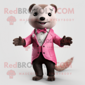 Pink Mongoose mascot costume character dressed with a Waistcoat and Bow ties