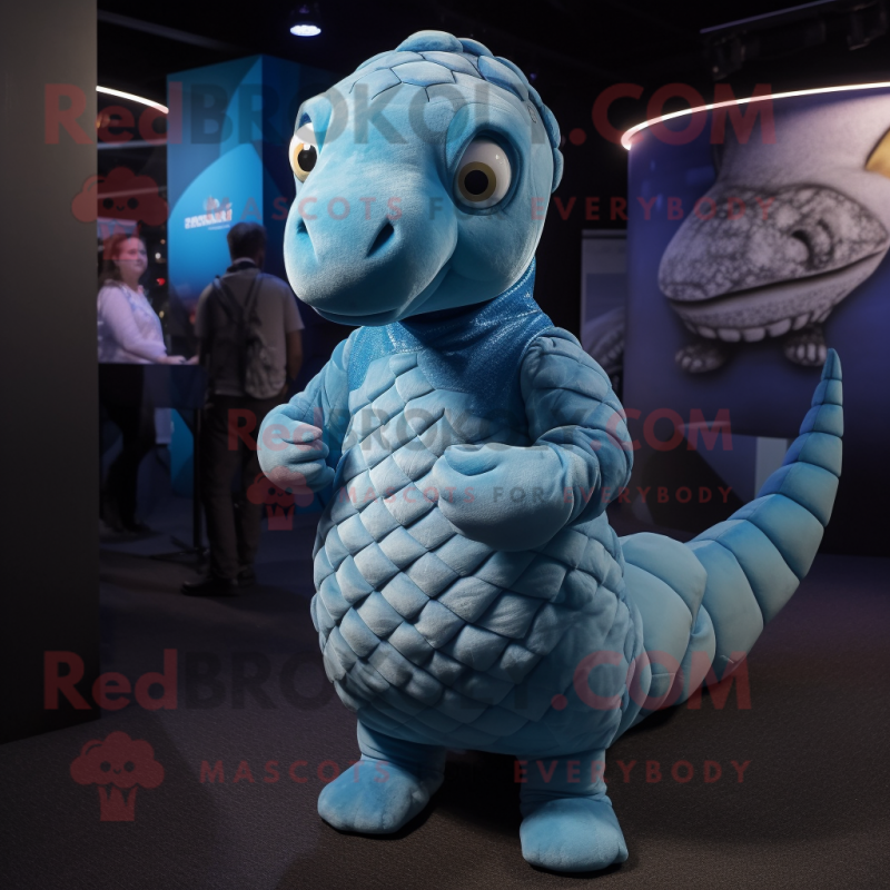 Sky Blue Pangolin mascot costume character dressed with a Jumpsuit and Ties