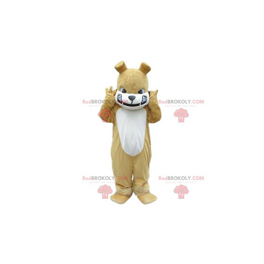 Mascote bulldog bege e branco, fantasia de cachorro malvado - Mascote bulldog bege e branco, fantasia de cachorro malvado -