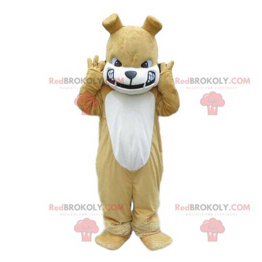 Beige und weiße Bulldogge Maskottchen, böses Hundekostüm -