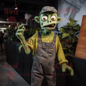 Olive Zombie mascot costume character dressed with a Dungarees and Berets