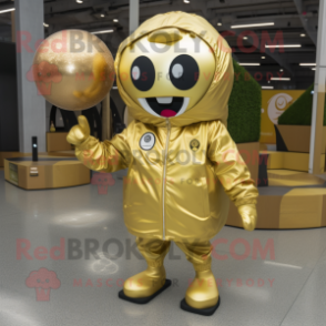 Gold Volleyball Ball mascot costume character dressed with a Parka and Rings