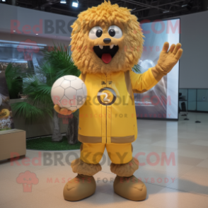 Gold Volleyball Ball mascot costume character dressed with a Parka and Rings