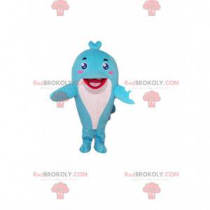 Mascot delfín azul claro, traje de mar, ballena gigante -