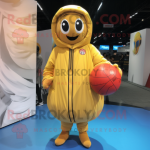 Gold Volleyball Ball mascot costume character dressed with a Parka and Rings