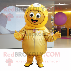 Gold Volleyball Ball mascot costume character dressed with a Parka and Rings