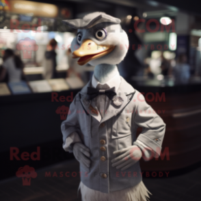 Silver Geese mascot costume character dressed with a Oxford Shirt and Cufflinks