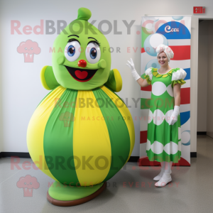 Olive Clown mascot costume character dressed with a A-Line Skirt and Watches