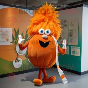 Orange Onion mascot costume character dressed with a Romper and Headbands