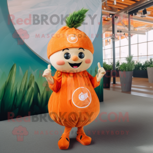 Orange Onion mascot costume character dressed with a Romper and Headbands