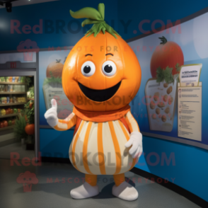 Orange Onion mascot costume character dressed with a Romper and Headbands