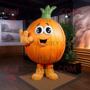 Orange Onion mascot costume character dressed with a Romper and Headbands