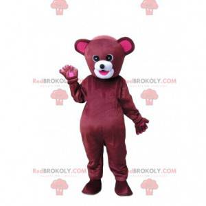 Mascotte orso rosso e rosa, costume da orsacchiotto -