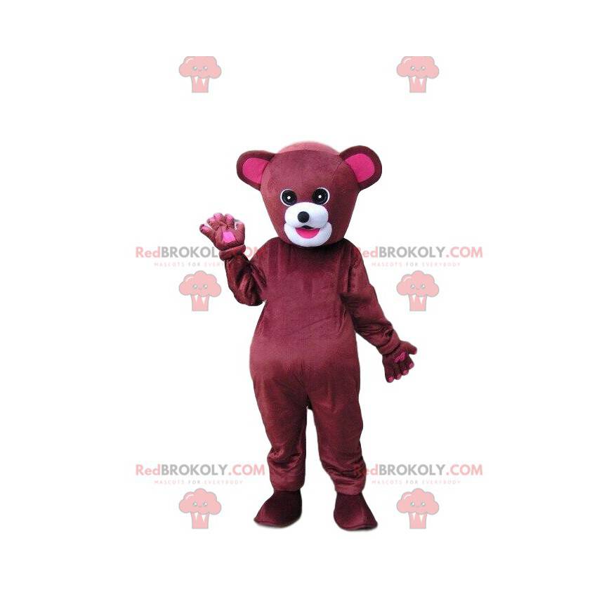 Mascote de urso vermelho e rosa, fantasia de urso de pelúcia -