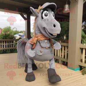 Gray Horseshoe mascot costume character dressed with a Dungarees and Scarf clips