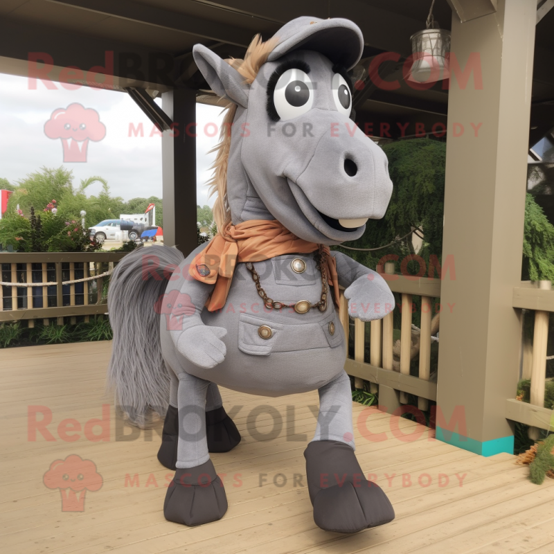 Gray Horseshoe mascot costume character dressed with a Dungarees and Scarf clips Gray Horseshoe mascot costume character dressed with a Dungarees and Scarf clips