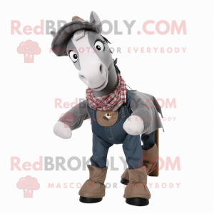 Gray Horseshoe mascot costume character dressed with a Dungarees and Scarf clips