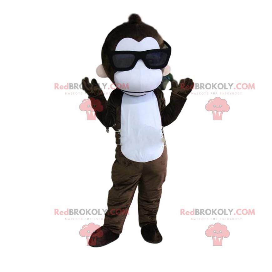 Mascotte scimmia con occhiali da sole, costume estivo -