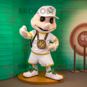 Cream Bracelet mascot costume character dressed with a Board Shorts and Bracelet watches
