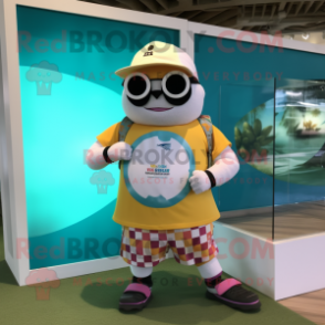 Cream Bracelet mascot costume character dressed with a Board Shorts and Bracelet watches