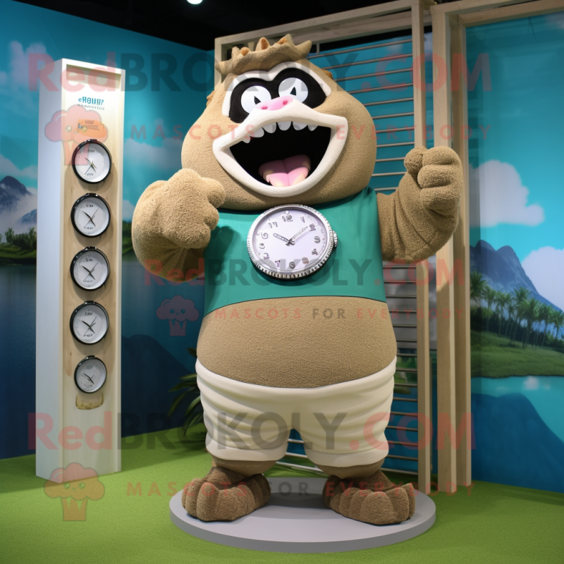 Cream Bracelet mascot costume character dressed with a Board Shorts and Bracelet watches
