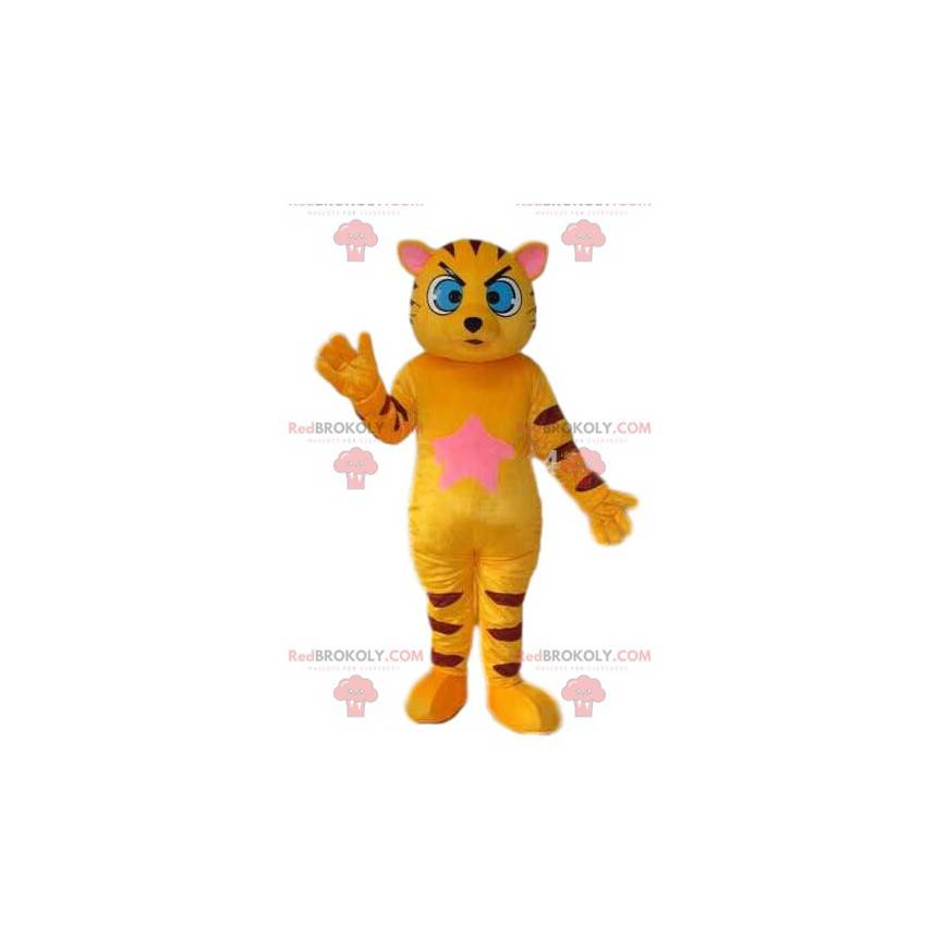 Maskot žlutá kočka s velkýma modrýma očima. Kočičí kostým - Maskot žlutá kočka s velkýma modrýma očima. Kočičí kostým -