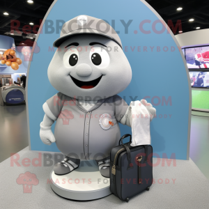 Gray Baseball Ball mascot costume character dressed with a Cover-up and Briefcases