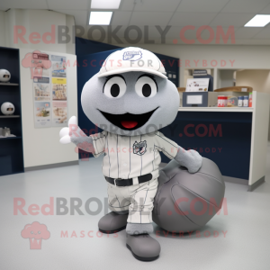 Gray Baseball Ball mascot costume character dressed with a Cover-up and Briefcases