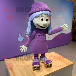 Lavender Skateboard mascot costume character dressed with a Culottes and Earrings