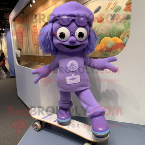 Lavender Skateboard mascot costume character dressed with a Culottes and Earrings