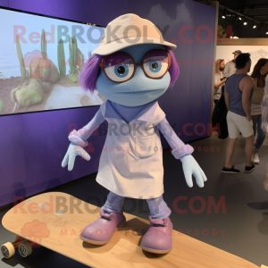 Lavender Skateboard mascot costume character dressed with a Culottes and Earrings