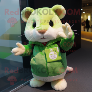 Green Hamster mascot costume character dressed with a Henley Tee and Gloves