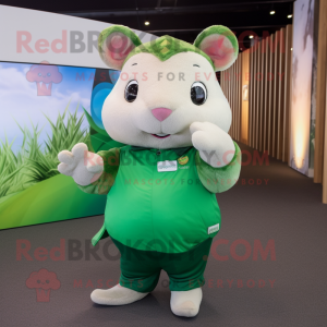Green Hamster mascot costume character dressed with a Henley Tee and Gloves