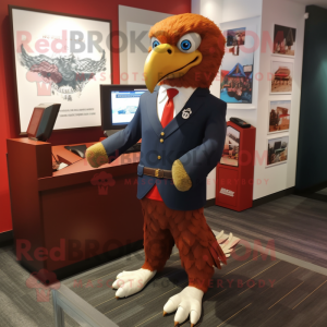 Red Bald Eagle mascot costume character dressed with a Blazer and Cufflinks