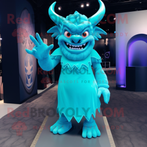 Cyan Demon maskot drakt...