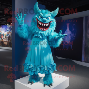 Cyan Demon maskot drakt...