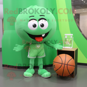 Green Basketball Ball mascot costume character dressed with a Blouse and Clutch bags