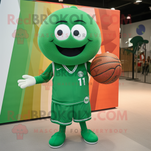 Green Basketball Ball mascot costume character dressed with a Blouse and Clutch bags