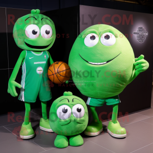 Green Basketball Ball mascot costume character dressed with a Blouse and Clutch bags