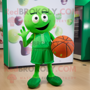 Green Basketball Ball mascot costume character dressed with a Blouse and Clutch bags