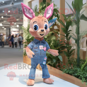 Pink Roe Deer mascot costume character dressed with a Denim Shirt and Wraps