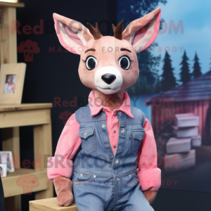 Pink Roe Deer mascot costume character dressed with a Denim Shirt and Wraps