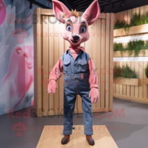 Pink Roe Deer mascot costume character dressed with a Denim Shirt and Wraps