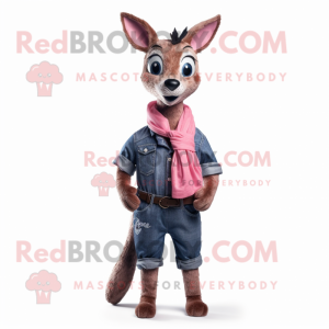 Pink Roe Deer mascot costume character dressed with a Denim Shirt and Wraps