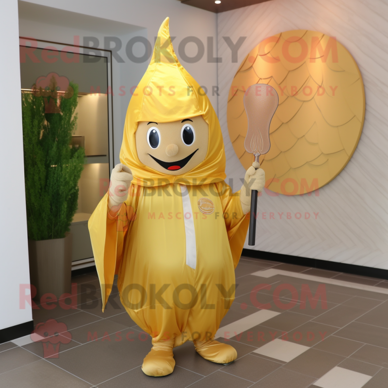 Gold Onion mascot costume character dressed with a Raincoat and Keychains Gold Onion mascot costume character dressed with a Raincoat and Keychains