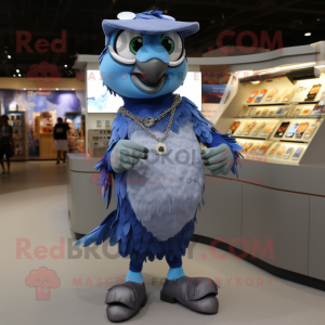 Silver Blue Jay mascot costume character dressed with a Tank Top and Coin purses