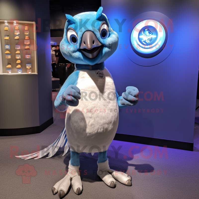 Silver Blue Jay mascot costume character dressed with a Tank Top and Coin purses